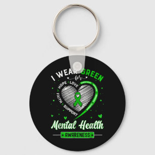 Herz Ich trage Grün für Mental Health Awareness Mo Schlüsselanhänger