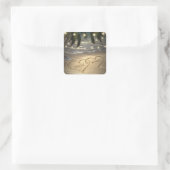 Herz im Sand Beach Shore Palm Tree Hochzeit Quadratischer Aufkleber (Tasche)