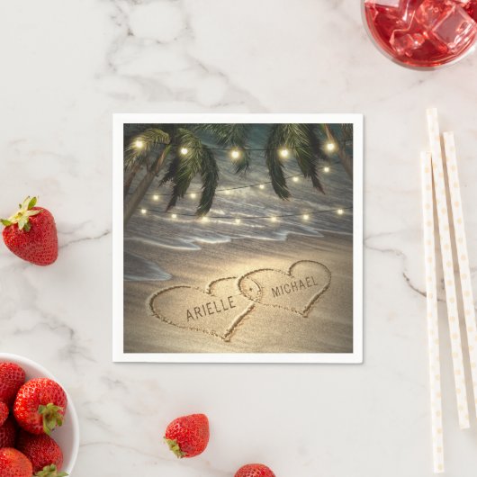 Herz im Sand Beach Shore Palm Tree Hochzeit Serviette (Beispiel)