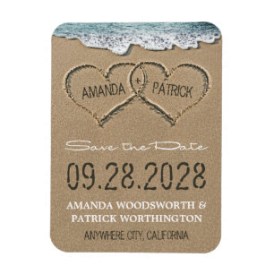 Herz im Sandstrand Speichern Sie die Datumsmagnete Magnet