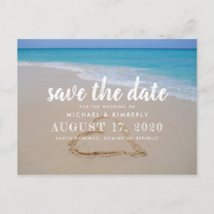 Herz im Strand Sand Hochzeit Save the Date Ankündigungspostkarte