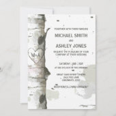 Herz in Bäume mit Initialen Hochzeitsaufenthalte Einladung (Vorderseite)