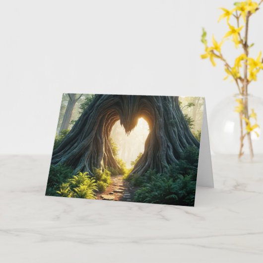 Herz in Bäumen Trunk Denken Sie an Sie Karte (Gelbe Blume)