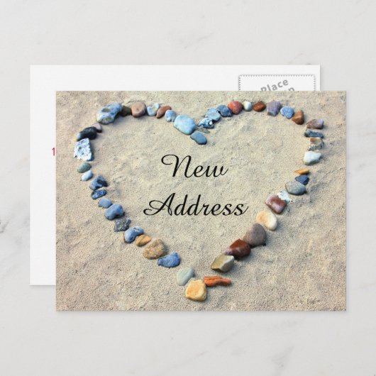 Herz in Beach Sand Neue Adresse Ankündigungspostkarte (Vorne/Hinten)