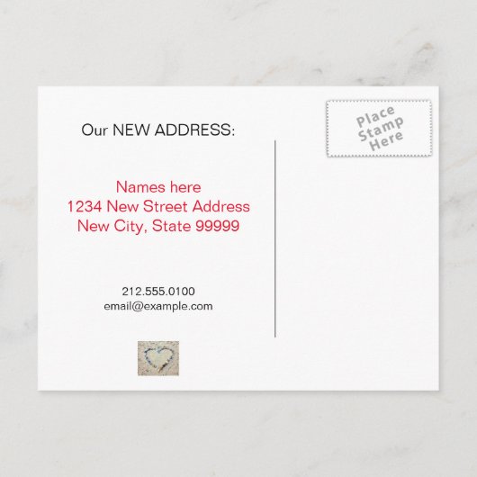 Herz in Beach Sand Neue Adresse Ankündigungspostkarte (Rückseite)