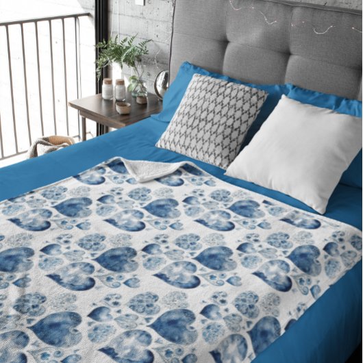 Herz in Delft Blue Fleecedecke