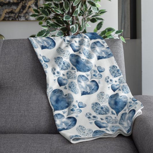 Herz in Delft Blue Fleecedecke