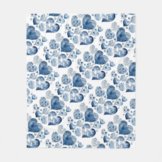 Herz in Delft Blue Fleecedecke (Vorderseite)