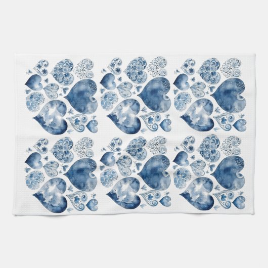 Herz in Delft Blue Geschirrtuch (Horizontal)