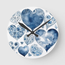 Herz in Delft Blue Runde Wanduhr