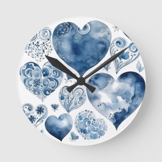 Herz in Delft Blue Runde Wanduhr (Vorderseite)
