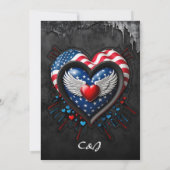 Herz in den Farben der amerikanischen Flagge. Einladung (Rückseite)