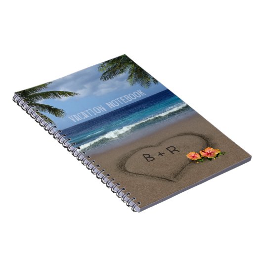 Herz in den Sand mit deinen Initialen Notizblock (Rechte Seite)