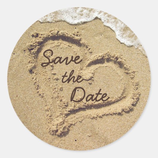 Herz in den Sand-Save the Date-Aufklebern Runder Aufkleber (Vorderseite)