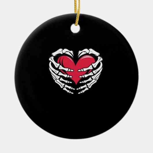 Herz in den Skeletthandschuhen Classic Keramik Ornament (Vorne)