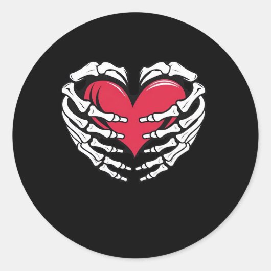 Herz in den Skeletthandschuhen Classic Runder Aufkleber (Vorderseite)