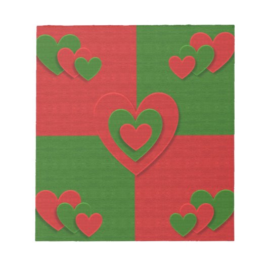 Herz in den Weihnachtsfarben Red Green Felting Loo Notizblock (Vorderseite)