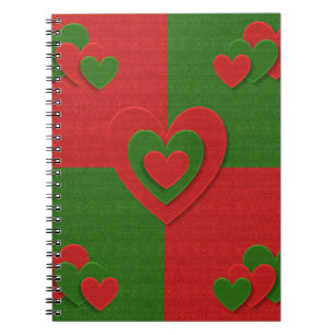 Herz in den Weihnachtsfarben Red Green Felting Loo Notizblock