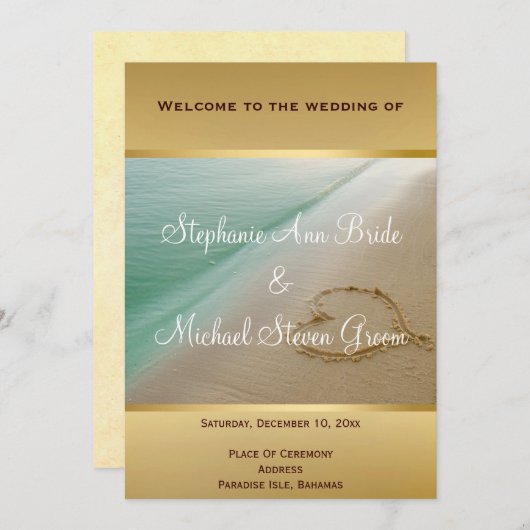 Herz in der Sand-Hochzeitsprogramm-Karte Programm (Vorne/Hinten)