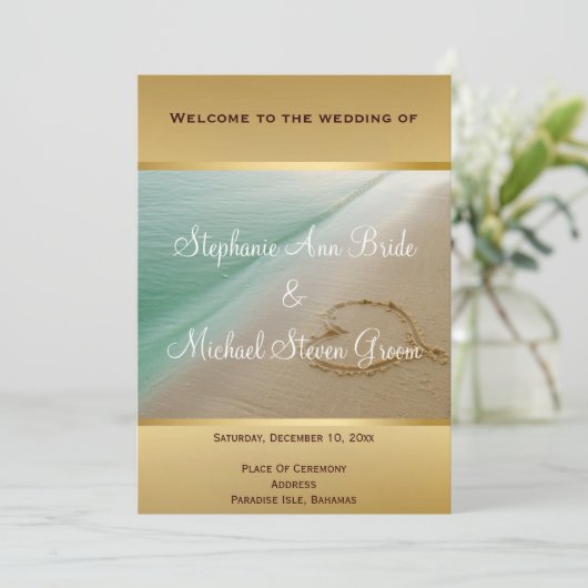 Herz in der Sand-Hochzeitsprogramm-Karte Programm (Stehend Vorderseite)