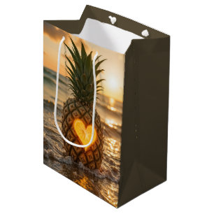 Herz in eine Ananas auf einem Strand geschnitzt Mittlere Geschenktüte