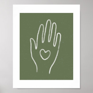 Herz in Hand Dusty Green Art Print Poster