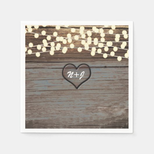 Herz in Holz Land Rustikal & Lichter Serviette (Vorderseite)