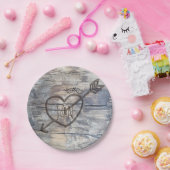 Herz in Holz liebende Vögel Hochzeitsempfang Pappteller (Party)