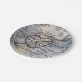 Herz in Holz liebende Vögel Hochzeitsempfang Pappteller (Schrägansicht)