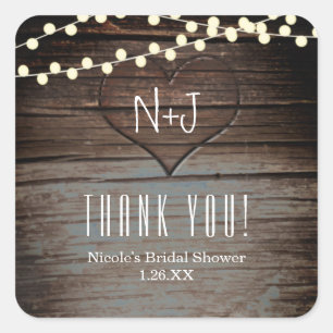 Herz in Holz und Streichellichter Rustikale Gefall Quadratischer Aufkleber