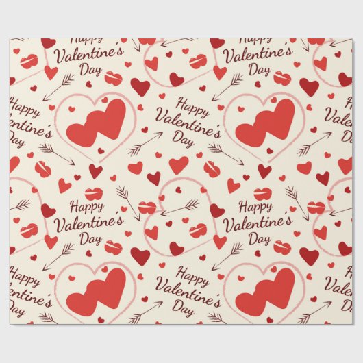 Herz in rot-weiß-weißem Papier Geschenkpapier (Flach)