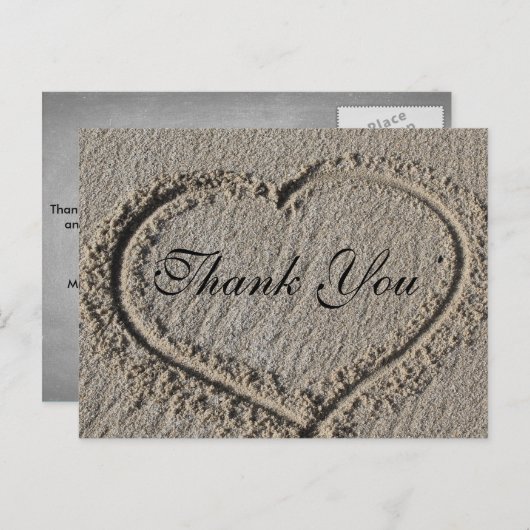 Herz in Sand Danke Postkarte (Vorne/Hinten)