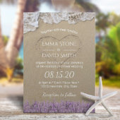 Herz in Sand Lavender Floral Beach Hochzeit Einladung