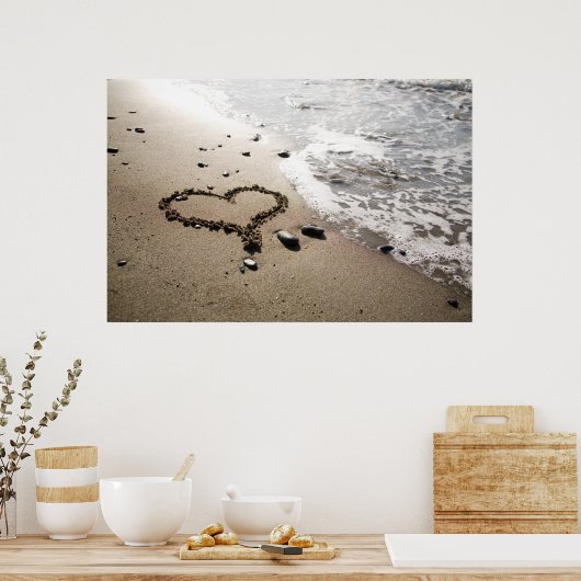 Herz in Sand Poster/Leinwand Poster (Küche)