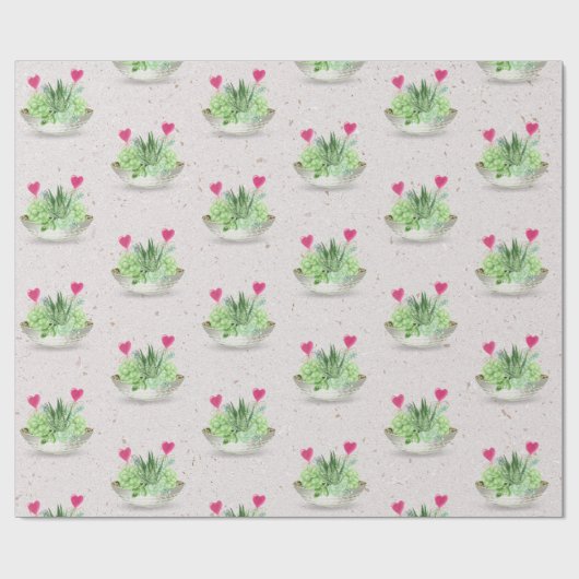 Herz in Sukkulente Pflanze auf Terrazzo Geschenkpapier (Flach)