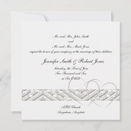 Herz in weißem Silber Einladung Hochzeit (Vorderseite)