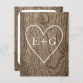Herz & Initialen Holz rustikale Hochzeit Retten Si Ankündigungspostkarte (Vorne/Hinten)