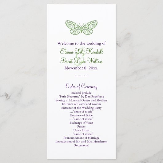 Herz ist ein Flutter Hochzeitsprogramm in Grün Programm (Vorderseite)