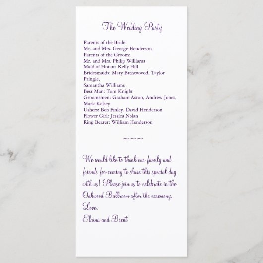 Herz ist ein Flutter-Hochzeitsprogramm in Rosa Programm (Rückseite)