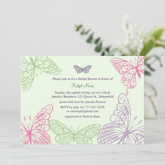 Herz ist eine Flutter Bridal Dusche Einladung (grü (Stehend Vorderseite)