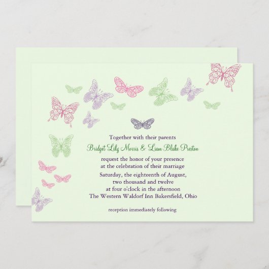 Herz ist eine Flutter Hochzeit Einladung (grün) (Vorne/Hinten)