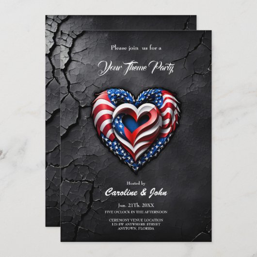 Herz ist in den klassischen Farben der US-Flagge. Einladung (Vorne/Hinten)
