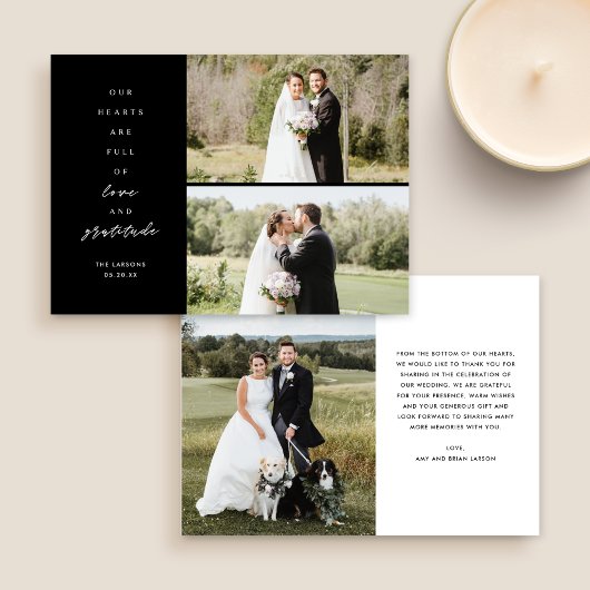 Herz ist voll drei Foto Hochzeit Danke Karte