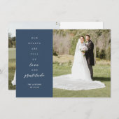 Herz ist Vollblut zwei Foto Blue Wedding Dankeskarte (Vorne/Hinten)