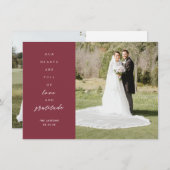 Herz ist volle Zwei-Foto-Rote Hochzeit Dankeskarte (Vorne/Hinten)
