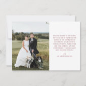 Herz ist volle Zwei-Foto-Rote Hochzeit Dankeskarte (Rückseite)