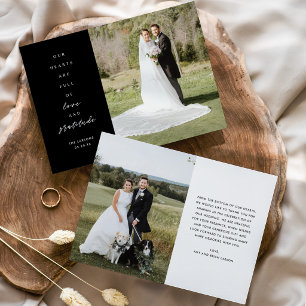 Herz ist vollendete Schwarze Hochzeit mit zwei Fot Dankeskarte