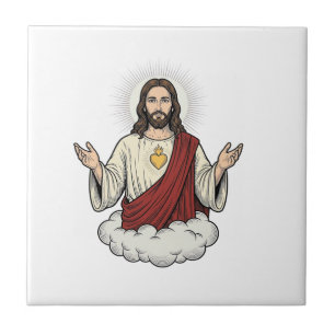 Herz-Jesu-Andachtsmotiv Vintage-Stich-Design_1 Fliese