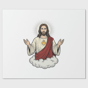 Herz-Jesu-Andachtsmotiv Vintage-Stich-Design_1 Geschenkpapier