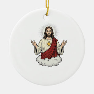 Herz-Jesu-Andachtsmotiv Vintage-Stich-Design_1 Keramik Ornament